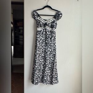 Inspired Hearts Floral Lace Cottagecore Coquette Midi Dress S Milkmaid Chic